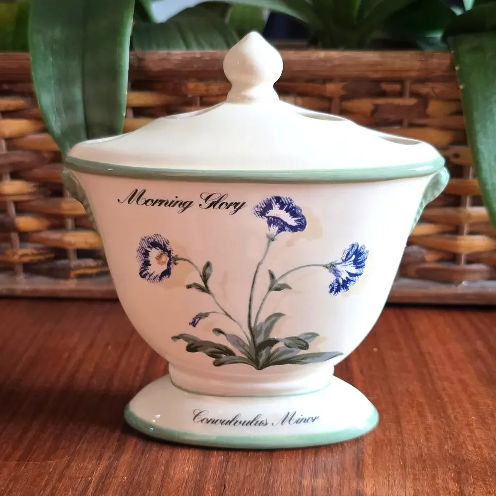 Vintage Waverly Garden Images Toothbrush Holder Green Cream Garden Cottagecore